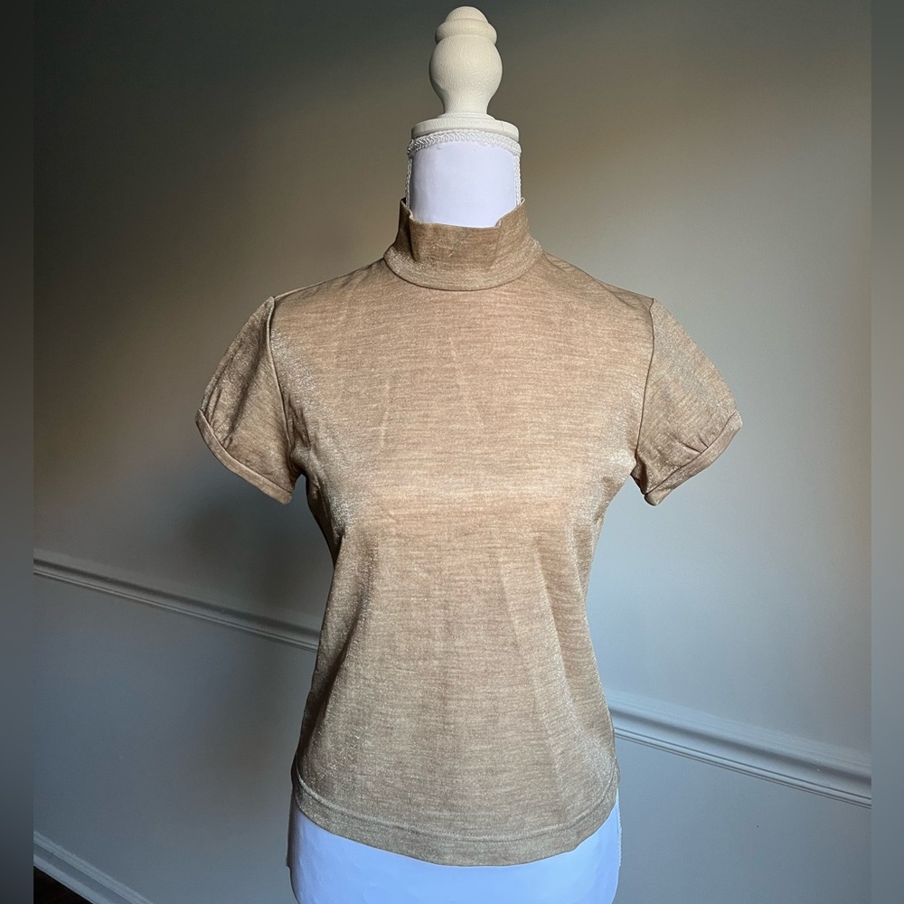 Givenchy Beige Metallic Short Sleeve Top | Back Zip | Size S